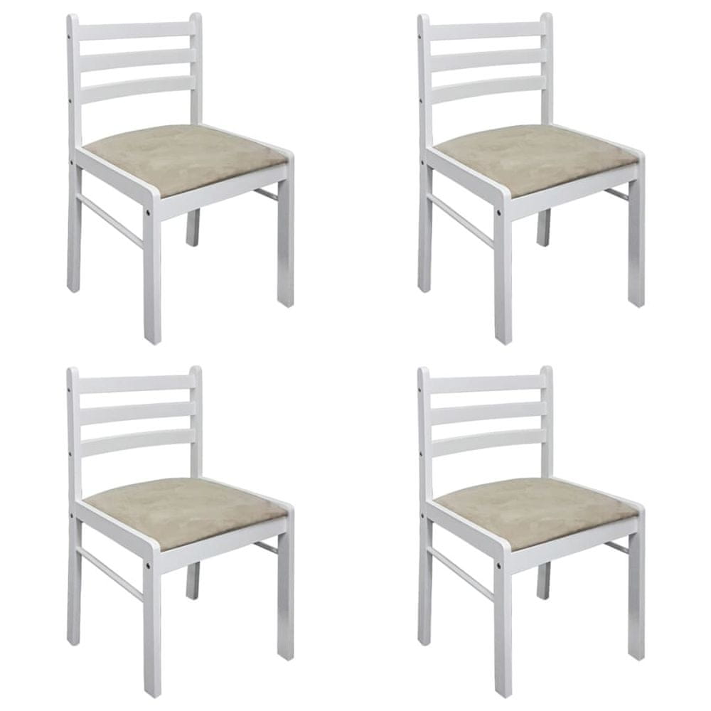 Vidaxl Jedálenské stoličky 4 ks, biele, kaučukový masív a zamat